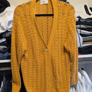 Wit & Wisdom Mustard Yellow Open-Knit V-Neck Cardigan